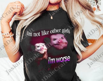 Vintage jaren 90 gekke opossum png, grappige opossum, ik ben niet zoals andere meisjes, ik ben erger png, grappig opossum grafisch digitaal bestand, grappig ik ben erger png