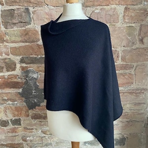 Cashmere Knitted Poncho in Navy Blue Made in Scotland. Free UK Shipping. HUGE DISCOUNT!