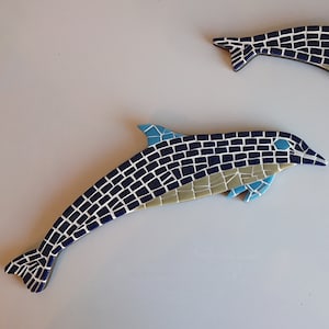 Set of 2 Glass Mosaic Dolphin Figure - Decorative Dolphins