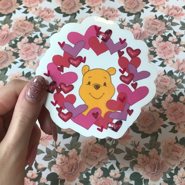 Winnie the Pooh - Heart wreath bear Sticker | Handmade & Hand Drawn Sticker | Lorcana Sticker | Cute sticker