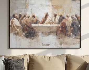 Modern Last Supper Painting | Jesus and Disciples Biblical Print | Modern Christian Wall Decor