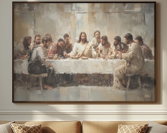 Modern Last Supper Painting | Jesus and Disciples Biblical Print | Modern Christian Wall Decor