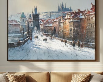 Prague Winter Watercolour Art Print | The Perfect Prague Gift - Charles Bridge with Snow Wall Art