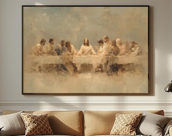 Modern Last Supper Painting | Jesus and Disciples Biblical Print | Modern Christian Wall Decor