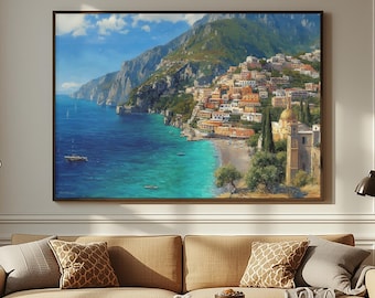 Positano Italy Wall Art Print, The Perfect Gift - Positano Oil Painting - Amalfi Coast Wall Decor