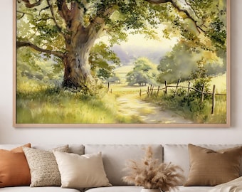 Oak Tree Art Print | The Perfect Gift - An Oak Tree Watercolour Country Landscape Painting