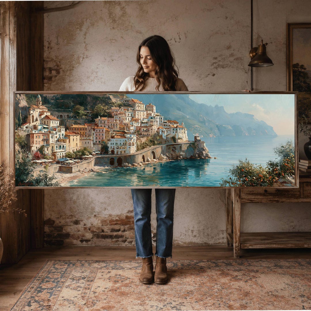 Panoramic Amalfi Coast Wall Art Print | Oversized Mediterranean Artwork ...