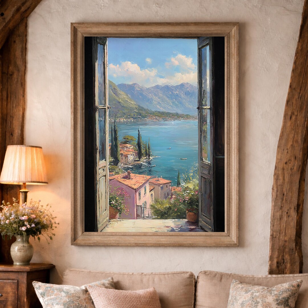 Lake Como Window View Art Print – Italian Lakeside Village, Open ...