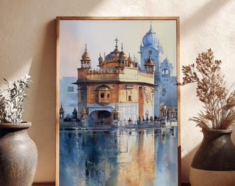 Golden Temple Painting | Harmandir Sahib Temple, Amritsar - Gurdwara Sikh Religious Indian Travel Decor