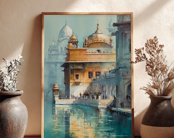 Golden Temple Painting | Harmandir Sahib Temple, Amritsar - Gurdwara Sikh Religious Indian Travel Decor