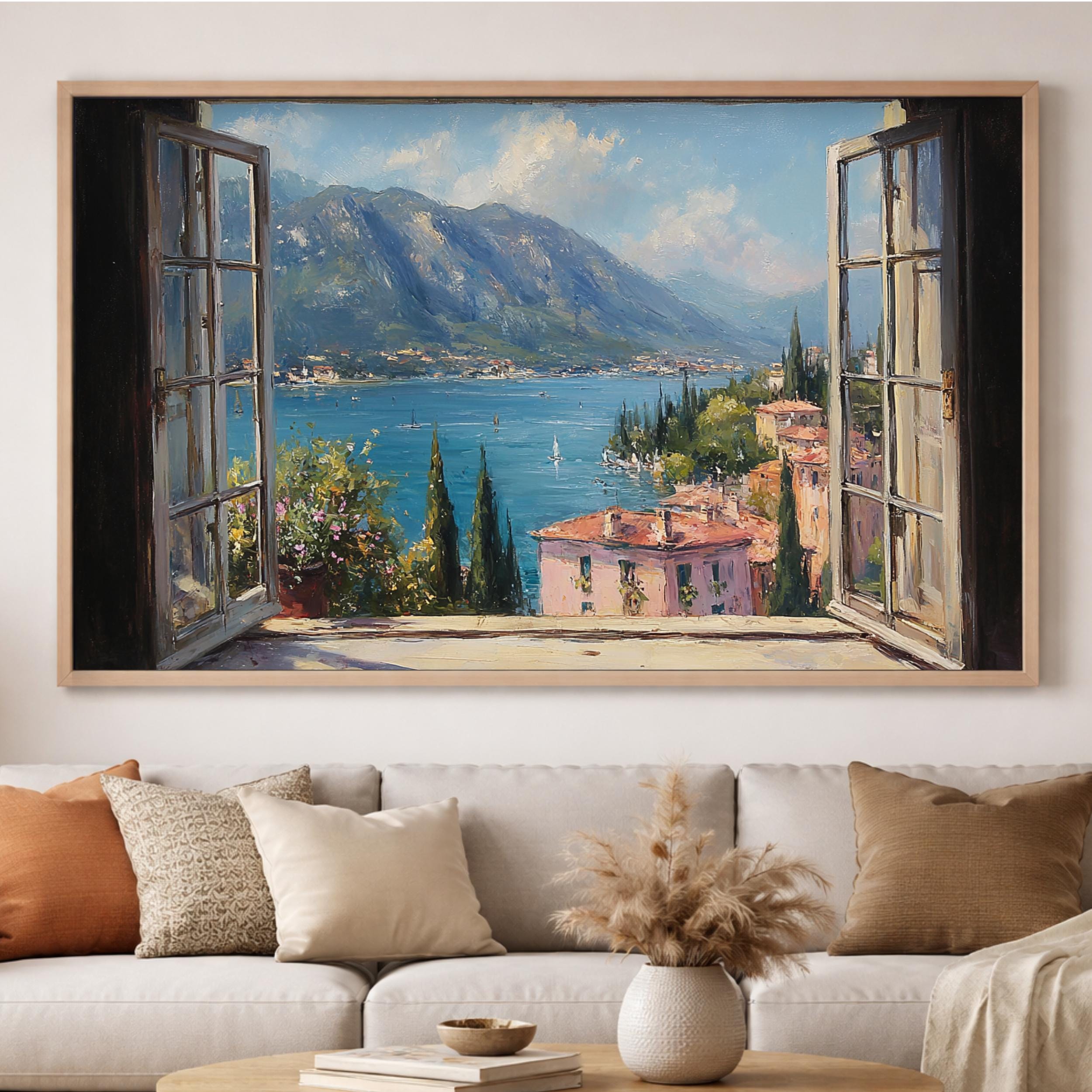 Mjpk Lake Como Window View Art Print – Sunlit Italian Lakeside Landscape ...