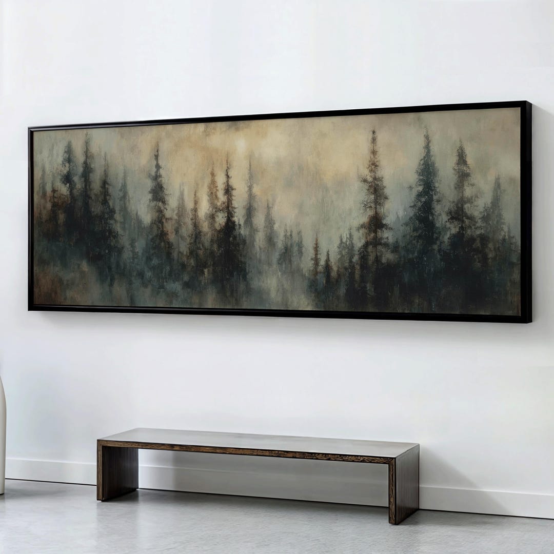 Misty Forest Panoramic Wall Art - Foggy Evergreen Woodland Landscape ...