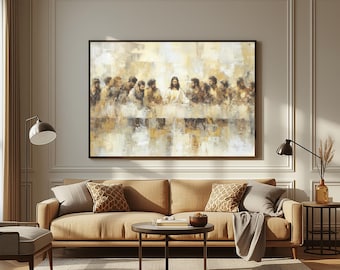 Modern Last Supper Painting | Jesus and Disciples Biblical Print | Modern Christian Wall Decor