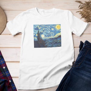 The Starry Night T-Shirt, Vincent van Gogh The Starry Night Shirts, Impressionist Landscape Painting shirt, Art print Shirts, Vintage Shirt