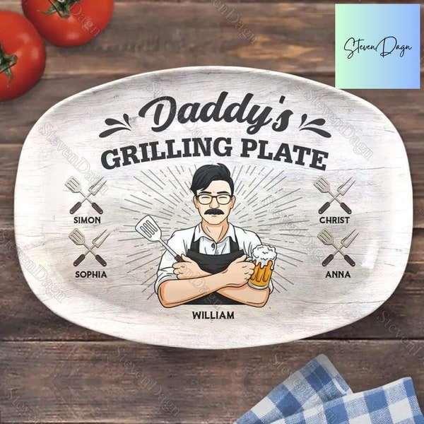 Custom Grilling Plate, Personalized Daddy's Grilling Platter, Father's Day Gift, Gift for Dad From Kids, Plate For Dad, Daddy, Papa