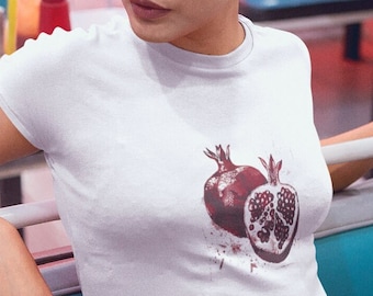 Pomegranate 90s Baby tee, Pomegranate spraypaint print shirt, trendy fruit t-shirt