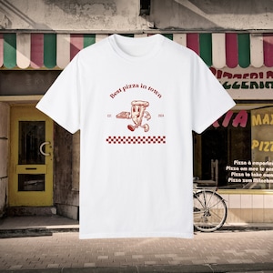 Impresión de pizza vintage Estilo retro Impresión de pizza Arte de dibujos animados retro para los amantes de la pizza Camisa de comida de inspiración vintage Regalo para amantes de la comida Retro a cuadros