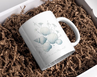 Catch Me On The Coast Coastal Grandma Aesthetic Seashell Mug, Beach Inspired Coffee, East Coast Grandmother Cup, Gift for Mimi and Nana