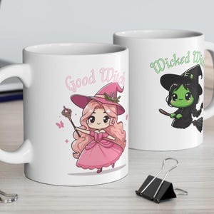 Wicked Witch and Good Witch Ceramic Mug, Black and White Witch Coffee Cup, Double-Sided Mug, Magical Witchy Tea Mug, Spellcaster
