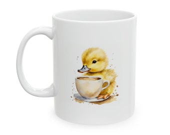 Cute Baby Duckling Watercolor Ceramic Mug, Best Selling Mug, Cute Animal Mug, Cozy Mug, Gift for Him, Gift For Her