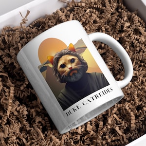 Lustiger Dune-Kaffeebecher, Leto Catreides, lustiger Haus-Atreides-Becher, Dune-Film und Buch, meistverkauftes Dune-Trinkgeschirr, lustiges Dune-Wortspiel