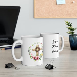 He is Risen Indeed Coffee Mug: Floral Cross Easter Gift