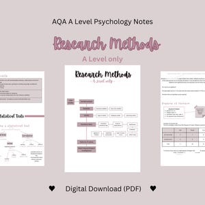 A level Psychology A* Notes (AQA) - Research Methods (A Level content only) | comprehensive revision guide
