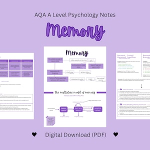 A level Psychology A* Notes (AQA) - Memory | downloadable and printable | comprehensive revision guide