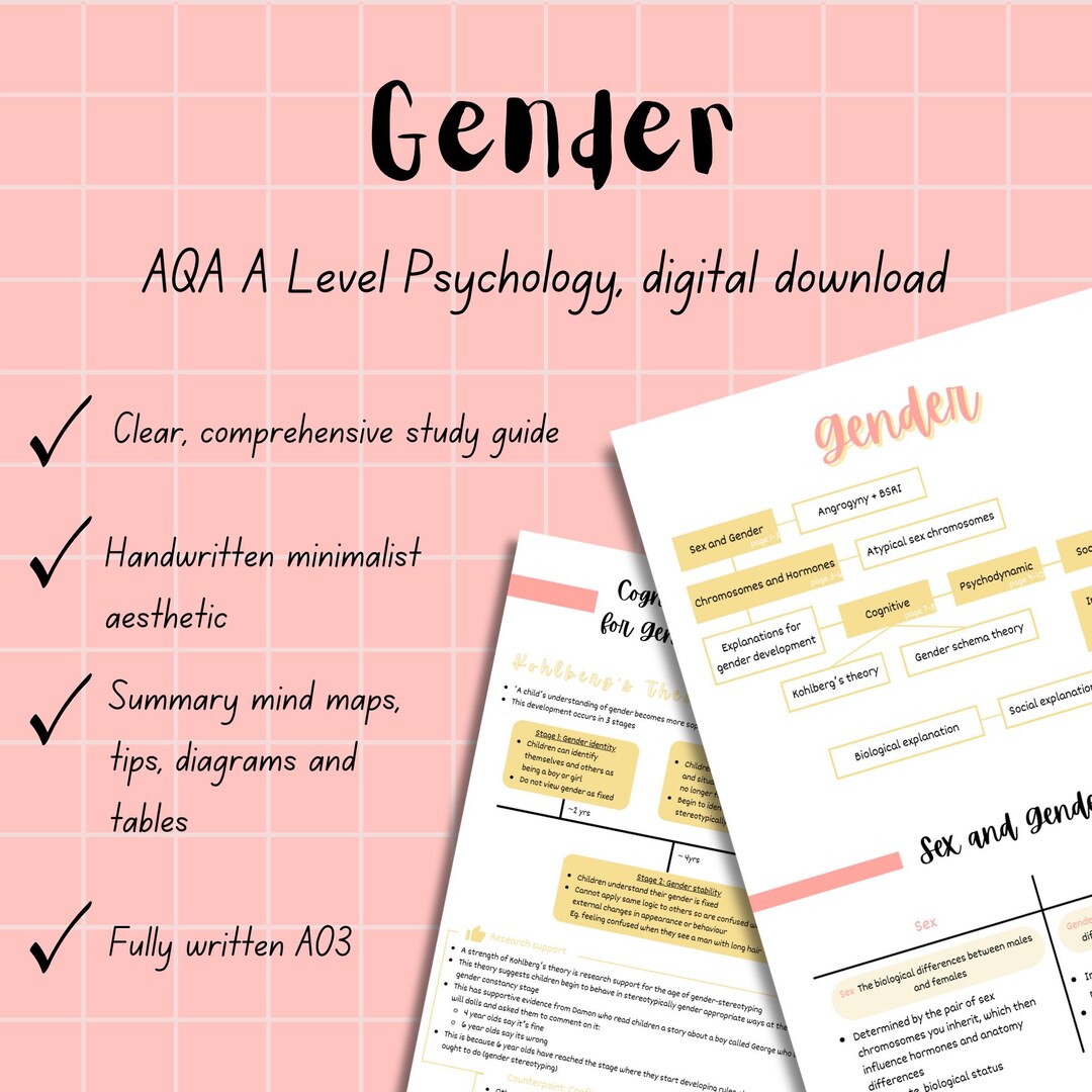 Aesthetic Handwritten Gender Notes | AQA A Level Psychology | Digital ...