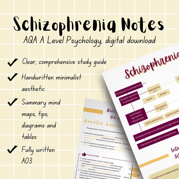 aesthetic handwritten schizophrenia notes | AQA A level psychology | digital download