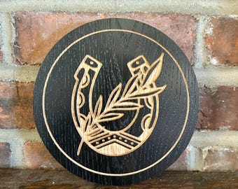 Horseshoe Tattoo Flash Wall Decor - Ebonized Oak