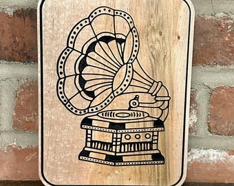 Gramophone Tattoo Flash Wall Decor - Maple