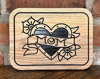 Mom Heart Tattoo Flash Wall Decor - Oak
