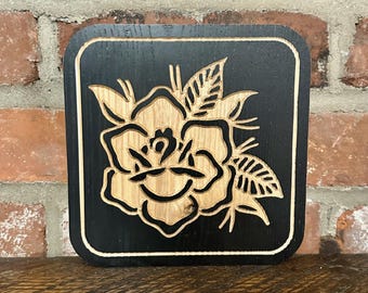 Rose Tattoo Flash Wall Decor - Ebonized Oak