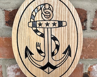 Anchor Tattoo Flash Wall Decor - Oak