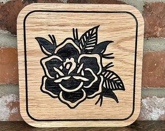 Rose Tattoo Flash Wall Decor - Oak