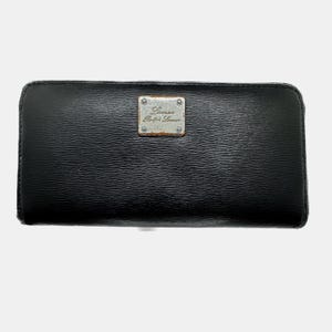 vintage Lauren Ralph Lauren Porte-monnaie Sloan Street à fermeture éclair Portefeuille continental en cuir noir Pochette rectangulaire pour pièces de monnaie Carte de crédit Logo en métal