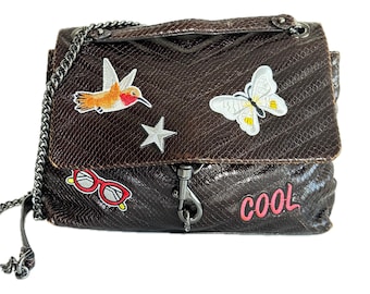 Rebecca Minkoff Edie Brown Chevron Flap Leather Crossbody Bag: Appliqué Chain Strap