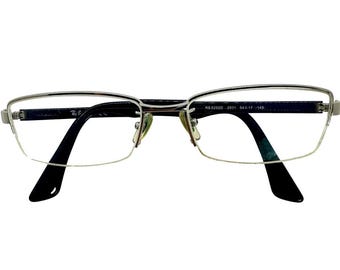 Vintage 80s Ray-Ban Half Rim Eyeglasses: Navy Silver Metal Frame (54-17-145)