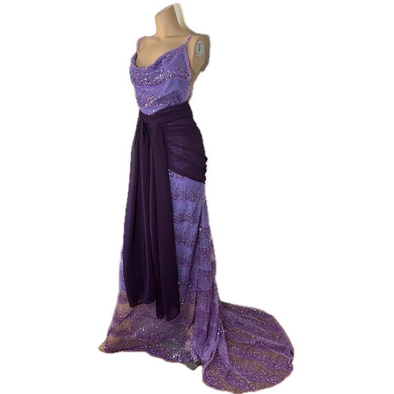 Lavender Sequin Prom Wedding Maxi Dress: Cowl Neck, Draped Sash, Sweep Train, Size 8 - Etsy Lavender Sequin Prom Wedding Maxi Dress: Cowl Neck, Draped Sash, Sweep Train, Size 8 - Etsy