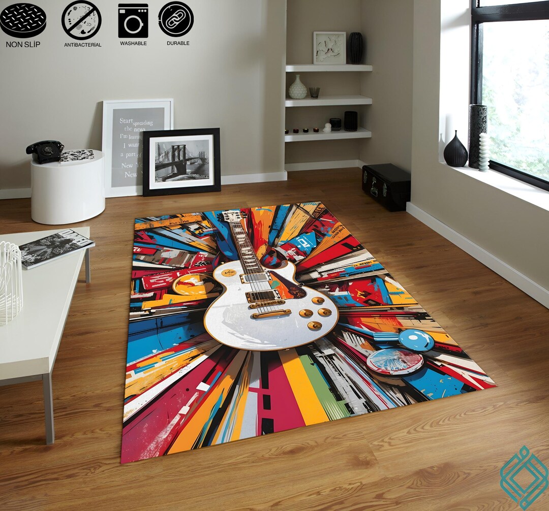 Guitar Pattern Rug, Music Design Rug, Guitar Graffiti Rug, Street ...
