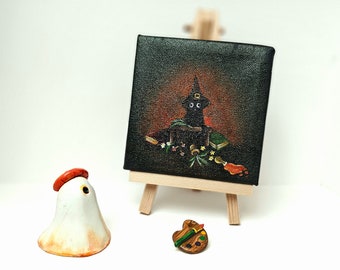 Ghost Artist with Mini Original Acrylic Witch Cat Painting & Palette