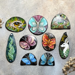 porcelain pendant, rustic charms, butterfly pendant, eye pendant, boho jewellery, hare pendant, jewellery supplies (PD-45)