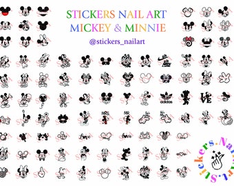 Planches stickers ongles nail art Mickey & Minnie | Feuilles stickers nail art | Modèle de décoration d'ongles | Stickers ongles déco dessin