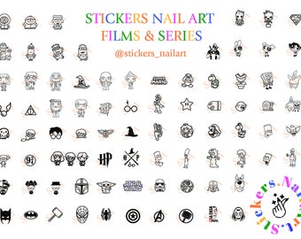 Planches stickers ongles nail art serie films | Feuilles stickers nail art | Modèle de décoration d'ongles | Stickers ongles déco series TV