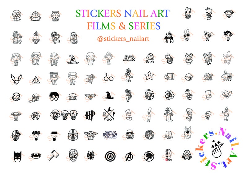 Planches stickers ongles nail art serie films Feuilles stickers nail art Modèle de décoration d'ongles Stickers ongles déco series TV image 1