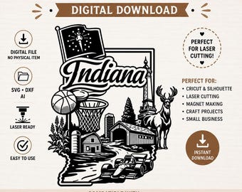 Indiana Magnet SVG | Layered Laser Cut File (Digital Download)