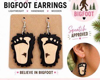 Bigfoot Footprint Earrings | Laser Cut Wood Sasquatch Jewelry | Nature Lover Gift