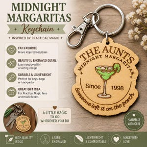 Midnight Margaritas Wood Keychain – Fun Witchy Gift - Practical Magic Swag - Practical Magic Movie - Witch Lover Gift