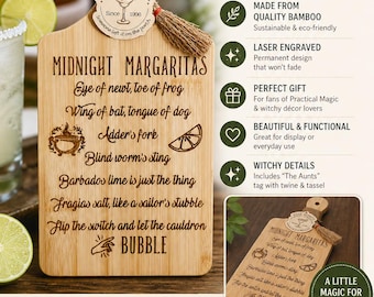 Practical Magic Individual Charcuterie Board, Cutting Board: Engraved Midnight Margaritas Recipe - Gift for Her